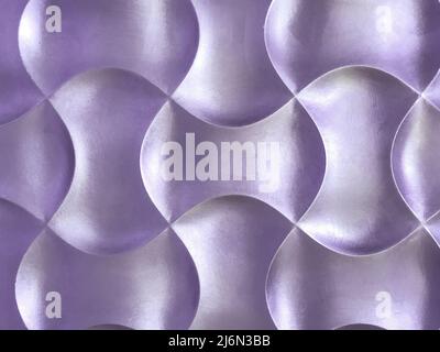 Helllila 3D dekorative Innenwand mit ungewöhnlicher gewellter geometrischer Form. Pastellvioletter Hintergrund mit Wellenmuster. Abstrakte Textur verziert. Stockfoto