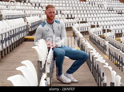 Ben Stokes, Testkapitän der englischen Männer, während einer Fotoanfange auf dem Riverside Ground, Chester-le-Street, County Durham. Bilddatum: Dienstag, 3. Mai 2022. Stockfoto