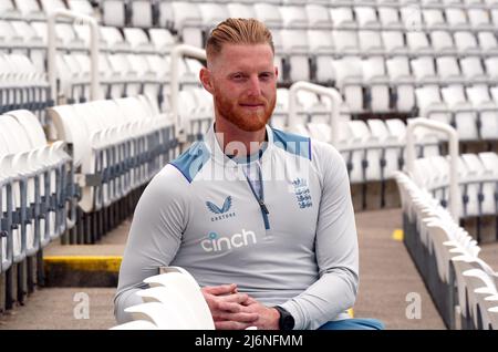 Ben Stokes, Testkapitän der englischen Männer, während einer Fotoanfange auf dem Riverside Ground, Chester-le-Street, County Durham. Bilddatum: Dienstag, 3. Mai 2022. Stockfoto