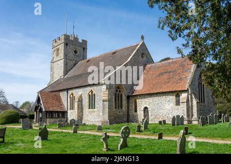 St. Nicholk Church, Longparish, Hampshire, England, Vereinigtes Königreich Stockfoto