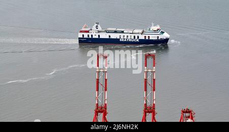 Sea Truck Fähre von Liverpool auf dem Fluss Mersey, Merseyside, Liverpool, Nordwestengland, Großbritannien Stockfoto