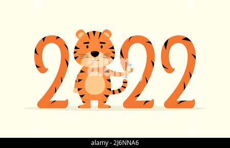 Frohes chinesisches Neujahr 2022 Karte. Lustige Zahlen 2022. Jahr des Tigers Stock Vektor