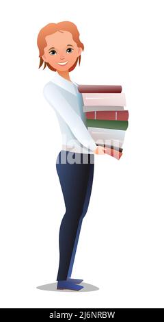 Erfolgreiches Schulmädchen. Fröhliche Teenager in stehender Pose. Mädchen in weißem Hemd. Cartoon-Flachdesign im Comic-Stil. Separates Zeichen. Abbildung Stock Vektor