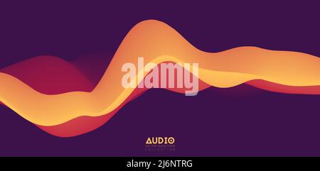 Visualisierung von Schallwellen. Orangefarbene 3D-Signalform. Muster für Sprachmuster. Stock Vektor