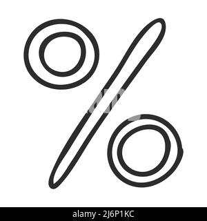 Prozentzeichen im Doodle-Stil. Symbol für Rabatte, Verkäufe, Aktien, Teile. Handgezeichnet und isoliert auf weißem Hintergrund. Schwarz-Weiß-Vektorgrafik Stock Vektor
