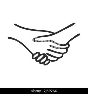 Ein Handschlag im Doodle-Stil. Symbol für eine Vereinbarung, Vereinbarung oder Finanztransaktion. Handgezeichnet und isoliert auf weißem Hintergrund. Schwarz und weiß Stock Vektor