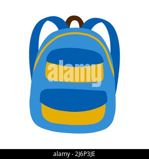 Schulrucksack im Doodle-Stil. Schuljunge Tasche mit Taschen. Handgezeichnet und isoliert auf weißem Hintergrund. Darstellung von Farbvektoren Stock Vektor