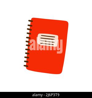 Geschlossenes Schulbuch im Doodle-Stil. Tagebuch, Notizbuch auf Ringen. Ein Buch für Notizen. Eine einfache Zeichnung wird von Hand gezeichnet. Isoliert auf weißem Hintergrund. Stock Vektor