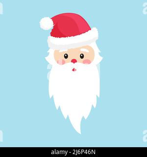 Kopf des Weihnachtsmannes in einem Hut. Mit Bart und Schnurrbart. Element von Weihnachten und Neujahr Design. Vektorgrafik im flachen Stil. Isoliert auf einem Stock Vektor