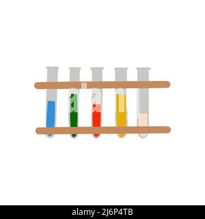 Reagenzgläser für chemische Experimente und Analysen auf einem Stand im Doodle-Stil. Medizinisches Inventar. Ausrüstung für Chemiker. Schulausrüstung. Isoliertes o Stock Vektor