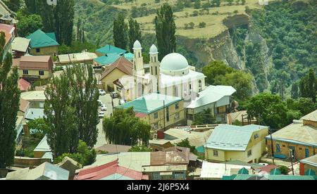 Dorf Gunib, ländliche Ortschaft und Verwaltungszentrum des Distrikts Ghunib der Republik Daghestan. Stockfoto