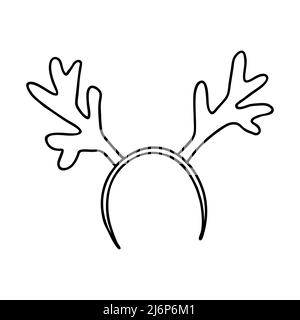 Stirnband mit Hirschgeweih im Doodle-Stil. Die Skizze ist von Hand gezeichnet und auf weißem Hintergrund isoliert. Element des neuen Jahres und Weihnachten Design. Ou Stock Vektor