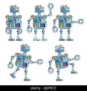 Steampunk Cartoon-Roboter in verschiedenen Posen Stock Vektor