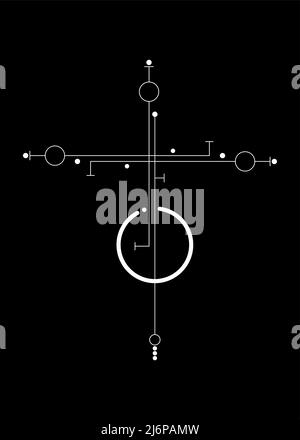 Linear Minimalist Cross Tattoo, Heilige Geometrie, Mystical Center, abstrakte esoterische weiße religiöse Zeichen, heidnische Symbol Vektor-Illustration isoliert Stock Vektor