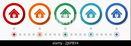 Home Energie Konzept Vektor-Symbol-Set, Infografik Vorlage, flaches Design Kreis bunte Web-Tasten in 5 Farboptionen Stock Vektor