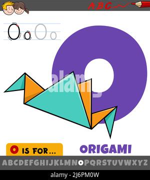 Pädagogische Karikatur Illustration des Buchstaben O aus Alphabet mit Origami-Objekt Stock Vektor