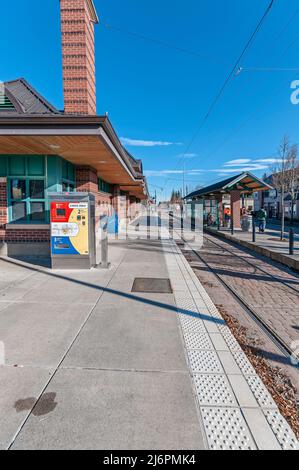 Tri-Met Max Central SE 3. Avenue Light-Rail Station in Hillsboro, Oregon. Stockfoto
