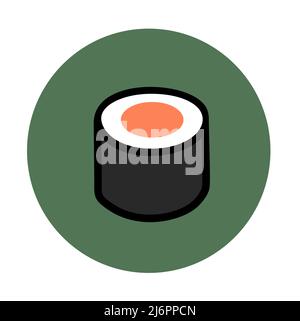 Abbildung einer Sushi-Rolle mit Lachs auf Grün, Stockillustration Stock Vektor