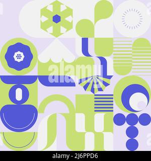 Neo-Geo Vektormuster Grafiken von abstrakter modernistischer Ästhetik inspiriert. Moderne geometrische Collage für Poster, Cover, Kunst, Presentatio Stock Vektor