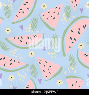 Wassermelone Nahtloses Muster. Niedlichen Sommer Obst Hintergrund. Stock Vektor