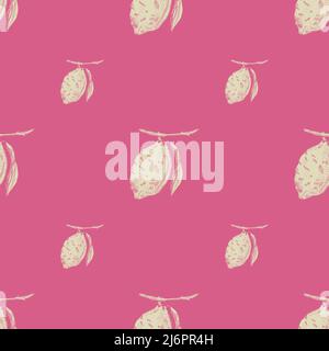 Nahtlose Muster Zitrone auf Zweig mit Blättern Gravur. Vintage Hintergrund von Zitrusfrüchten in handgezeichneten Stil. Vektor wiederholt Farbe Design Textur Stock Vektor