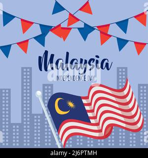 malaysia Independence Tag Lettering Karte Stock Vektor