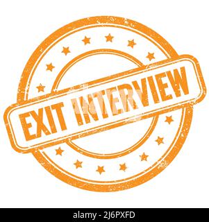 EXIT INTERVIEW Text auf orange vintage grungy runden Gummi-Stempel. Stockfoto