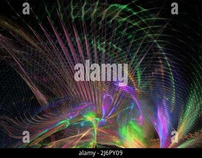 Helle abstrakte Zeichnung farbige Gitter auf einem schwarzen Hintergrund, Design, Kunst, fraktale Grafiken Stockfoto