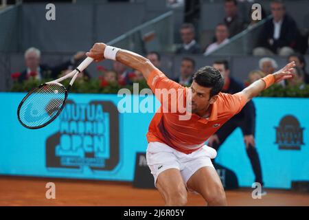 Madrid, Spanien 03. Mai 2022, Novak Djokovic (SBR) gegen Gaël Monfils (FRA) während des Spiels des Tennisturniers der Madrid Masters Series in Madrid, Spanien 03. Mai 2022 Cordon Press Stockfoto