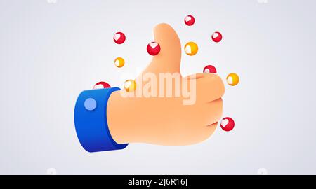 Cartoon menschliche Hand mit Daumen. Konzept von wie bei sozialen Netzwerken, Erfolg oder gutes Feedback. 3D Vektorgrafik Stock Vektor