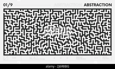 Abstrakte moderne geometrische Banner mit einfachen Formen in schwarz-weißen Farben, grafische Komposition Design Vektor-Hintergrund, Labyrinth-Spiel Weise mit e Stock Vektor