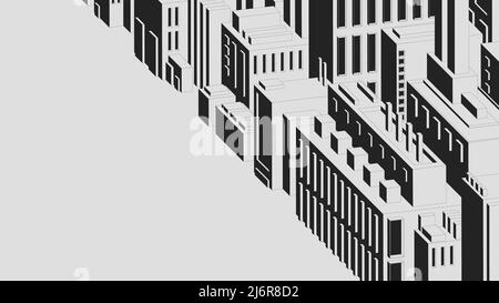 Abstrakte Komposition der städtischen Umwelt, industrielle architektonische Fantasie schwarz-weiß Grafik-Vektor-Hintergrund Stock Vektor