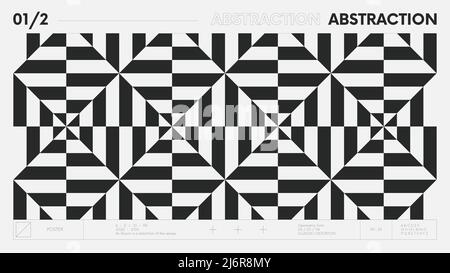 Abstraktes modernes geometrisches Banner mit einfachen Formen in Schwarz-Weiß-Farben, grafischer Komposition Design Vektor-Hintergrund, monochromes Streifenmuster Stock Vektor