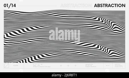 Abstrakte moderne geometrische Banner mit einfachen Formen in schwarz-weißen Farben, grafische Komposition Design Vektor-Hintergrund, Formung der Streifen, wav Stock Vektor