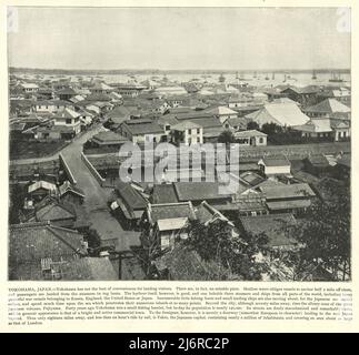 Antquie-Fotografie der Stadtlandschaft von Yokohama, Japan, 19.. Jahrhundert Stockfoto