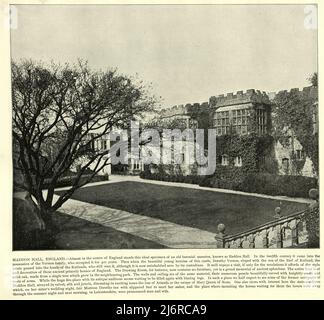 Vintage-Foto von Haddon Hall ein englisches Landhaus am Fluss Wye in der Nähe von Bakewell, Derbyshire, 19.. Jahrhundert Stockfoto