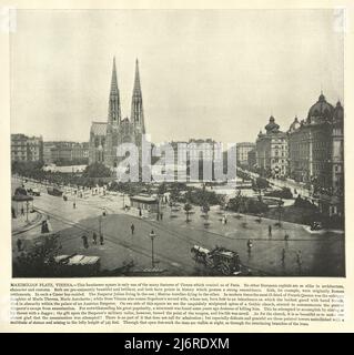 Vintage-Fotografie vom Maximilianplatz, Wien, viktorianisches Stadtbild 19.. Jahrhundert Stockfoto