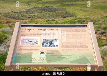 Informationboard, Hagerman Fossil Beds National Monument, Oregon Trail National Historic Trail, Idaho Stockfoto