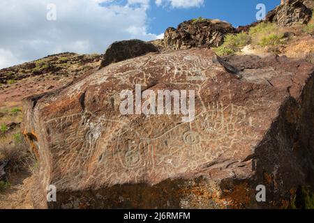 Karte Rock Petroglyphs, Karte Rock Petroglyphs Historic District, Canyon County, Idaho Stockfoto