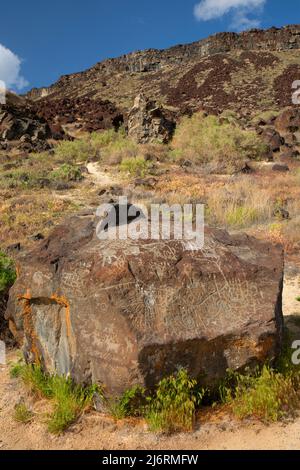 Karte Rock Petroglyphs, Karte Rock Petroglyphs Historic District, Canyon County, Idaho Stockfoto