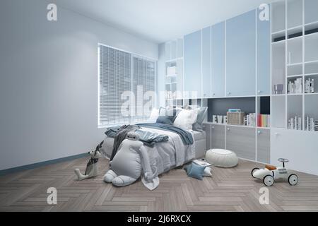 Modernes Kinderzimmer, 3D Rendering. Stockfoto