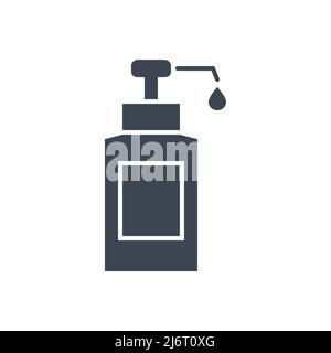 Sanitazer-Flasche mit tropfenbezogendem Vektor-Glyphen-Symbol. Sanitazer-Schild. Isoliert auf weißem Hintergrund. Editierbare Vektordarstellung Stock Vektor