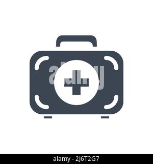 Symbol für die Vektorgliphe im Zusammenhang mit Verbandskasten. Medizinischer Koffer mit medizinischem Kreuzschild. Verbandskasten-Schild. Isoliert auf weißem Hintergrund. Editierbarer Vektor i Stock Vektor