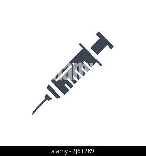 Symbol für Vektorglyphe in Verbindung mit der Spritze. Schild Spritze. Isoliert auf weißem Hintergrund. Vektorgrafik Stock Vektor