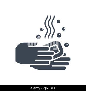 Symbol für Vektorgliphe mit Bezug zur Handwäsche. Die Hände waschen sich mit Seifenwasser. Schild „Händewaschen“. Isoliert auf weißem Hintergrund. Editierbare Vektorgrafik Stock Vektor