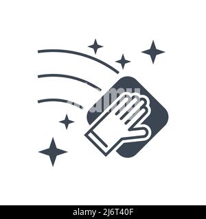 Symbol für die Reinigung der Vektorglyphensymbole. Die Hand mit einer Serviette wischt die Oberfläche ab. Sauberes Schild. Isoliert auf weißem Hintergrund. Editierbare Vektordarstellung Stock Vektor