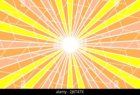 Abstrakt orange gelbe Sonnenstrahlen, Retro-Stil geometrische Muster Textur Hintergrund, Illustration, Linienkunst Stockfoto