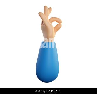 Menschliche Hand ok Symbol mit Finger Geste. Zustimmung, positives Feedback, „Gefällt mir“ oder „Null“-Konzept. Realistisches 3D hochwertiges Rendering isoliert auf weißem Hintergrund. Stockfoto