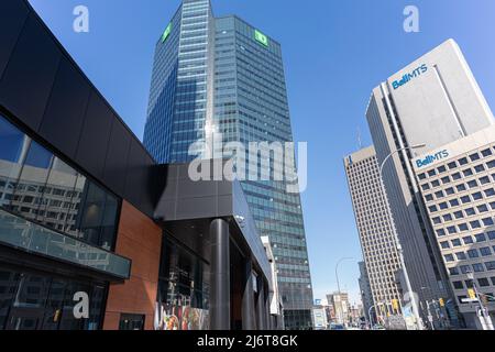 März 17 2022 - Winnipeg Manitba Kanada - Downtown Winnipeg City Skyline Stockfoto