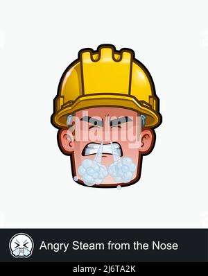 Ikone eines Bauarbeiters Gesicht mit Angry Steam aus der Nase emotionalen Ausdruck. Alle Elemente übersichtlich auf gut beschriebenen Ebenen und Gruppen. Stock Vektor